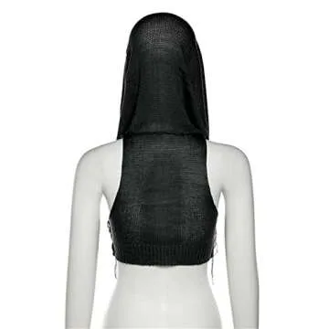 Caviotess Women Knitted Hoodie Sweater Vest Sexy Sleeveless Hollow Out Hooded Crop Top Streetwear Rave Oufit