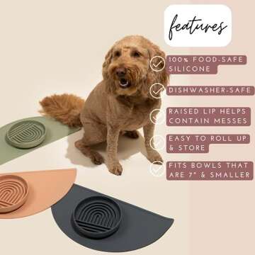 Should We Go? - Waterproof Silicone Pet Food Mat - Non-Slip, Spill-Proof Feeding Mats for Floors, Raised Edge Design, Easy-to-Clean, Durable Flexible Rubber Mat for Dog & Cat Bowls, Medium-Honey