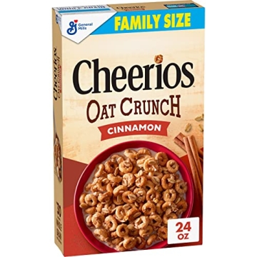 Cheerios Oat Crunch Cinnamon Oat Breakfast Cereal, Family Size, 24 oz