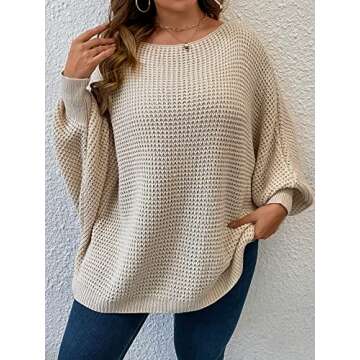 SOLY HUX Women's Plus Size Crewneck Long Sleeve Casual Oversized Sweater Pullover Tops Apricot 0XL