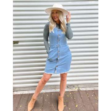 Luvamia Women's V Neck Casual Denim Dress - Perfect for All Occasions