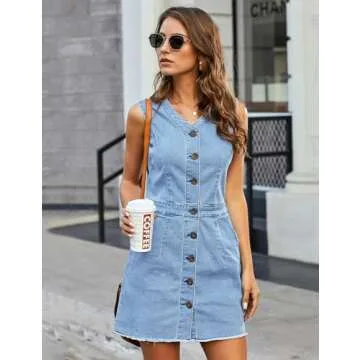 Luvamia Women's Stylish Denim Button Down Dress