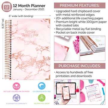 HARDCOVER bloom daily planners 2021 Calendar Year Day Planner (January 2021 - December 2021) - Passion/Goal Organizer - Monthly & Weekly Inspirational Agenda Book - 6" x 8.25" - Pink Marble
