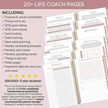 HARDCOVER bloom daily planners 2021 Calendar Year Day Planner (January 2021 - December 2021) - Passion/Goal Organizer - Monthly & Weekly Inspirational Agenda Book - 6" x 8.25" - Pink Marble