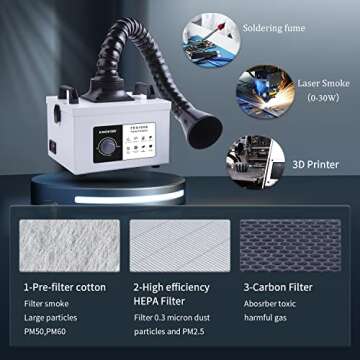 KNOKOO 100W Solder Laser Fume Extractor, FES150S Strong Suction 200m³/h 3 Stage Filter, Welding Smoke Purifier for 5W 10W Laser Engraver and Phone Repair Soldering Filtering