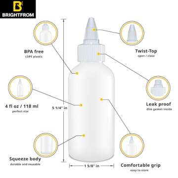 BRIGHTFROM Condiment Squeeze Bottles - 4 OZ Squirt Empty Bottles, Twist Top Cap, Leak Proof - Perfec...