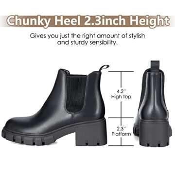 Athlefit Women's Chelsea Boots Fashion Lug Sole Chunky Heel Slip on Elastic Ankle Black Booties Size 9