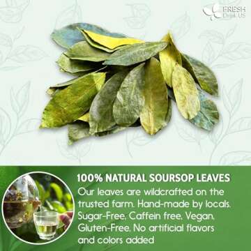 120+ Premium Soursop Graviola Dried Leaves, 120-130 Natural Leaves, Whole Soursop Leaves, Wildcrafte...