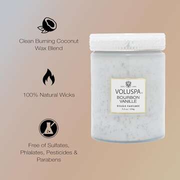 Voluspa Bourbon Vanille, Small Candle Jar, 5.5 Ounces, 50 Hour Burn Time, Coconut Wax for Clean Burning, Handcrafted in The USA