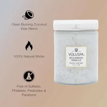 Voluspa Bourbon Vanille, Small Candle Jar, 5.5 Ounces, 50 Hour Burn Time, Coconut Wax for Clean Burning, Handcrafted in The USA