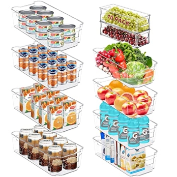 SINYWAY Set of 10 Plastic Refrigerator Organizer Bins, Stackable Organization and Storage Includes 4...