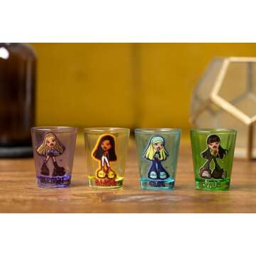 Silver Buffalo Bratz Sparkle Featuring Sasha, Cloe, Jasmin, and Jade 4 Pack Mini Glasses, 1.5 Ounces
