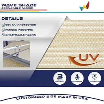 Windscreen4less 4' x 12' Retractable Sun Shade Canopy Cover Sliding Wave Shade Sail for Pergola Patio Deck Yard Gazebo Outdoor (Beige)