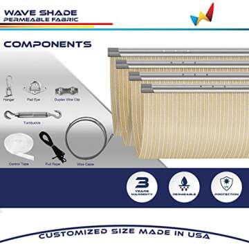 Windscreen4less 4' x 12' Retractable Sun Shade Canopy Cover Sliding Wave Shade Sail for Pergola Patio Deck Yard Gazebo Outdoor (Beige)