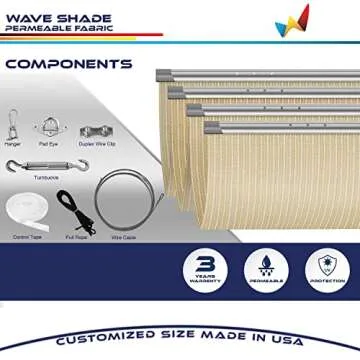 Windscreen4less 4' x 12' Retractable Sun Shade Canopy Cover Sliding Wave Shade Sail for Pergola Patio Deck Yard Gazebo Outdoor (Beige)
