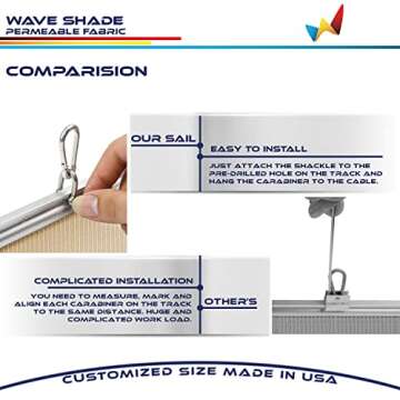 Windscreen4less 4' x 12' Retractable Sun Shade Canopy Cover Sliding Wave Shade Sail for Pergola Patio Deck Yard Gazebo Outdoor (Beige)