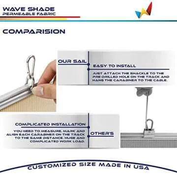 Windscreen4less 4' x 12' Retractable Sun Shade Canopy Cover Sliding Wave Shade Sail for Pergola Patio Deck Yard Gazebo Outdoor (Beige)