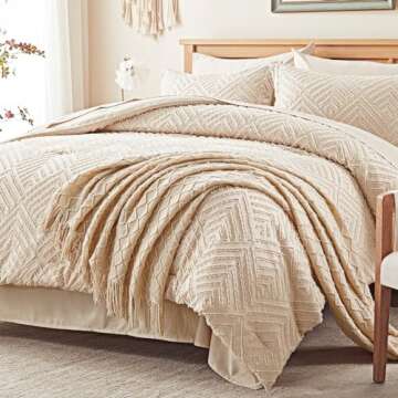 Zzlpp King Comforter Set 7 Pieces, Beige Tufted Bed in a Bag with Comforter and Sheets, All Season B...