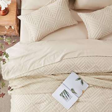 Zzlpp King Comforter Set 7 Pieces, Beige Tufted Bed in a Bag with Comforter and Sheets, All Season Boho Bedding Sets with 1 Comforter, 2 Pillow Shams, 2 Pillowcases, 1 Flat Sheet, 1 Fitted Sheet
