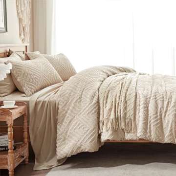 Zzlpp King Comforter Set 7 Pieces, Beige Tufted Bed in a Bag with Comforter and Sheets, All Season Boho Bedding Sets with 1 Comforter, 2 Pillow Shams, 2 Pillowcases, 1 Flat Sheet, 1 Fitted Sheet