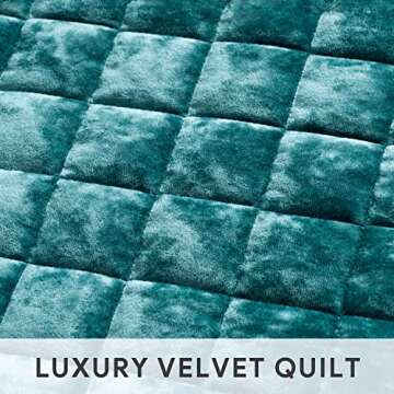 RECYCO Luxury Velvet Quilt Set Full Queen Size, Lightweight Velvet Comforter Set, Oversized Bedspread Coverlet Quilted Bedding Set, with 2 Matching Pillow Shams, for All Season, Teal