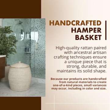 KOUBOO Laguna Rattan Beehive Hamper, Removable Cotton Liner, Laundry Hamper, Bathroom, Bedroom, Kids...