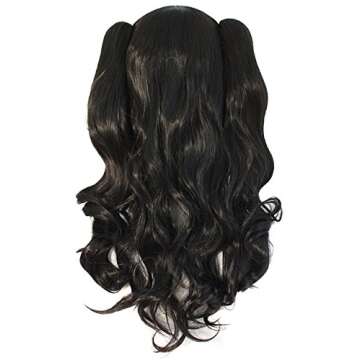 MapofBeauty 28"/70cm Lolita Long Curly Clip on Ponytails Cosplay Wig (Jet Black)