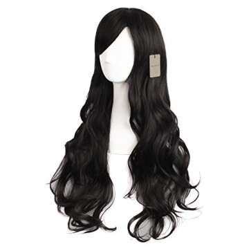 MapofBeauty 28"/70cm Lolita Long Curly Clip on Ponytails Cosplay Wig (Jet Black)