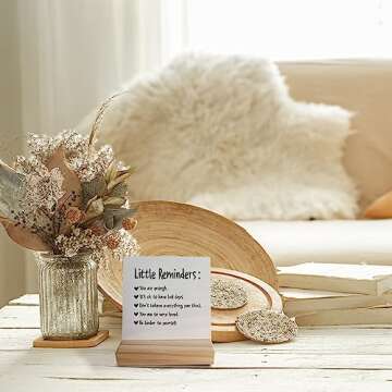 Positive Little Reminders You are Enough Desk Wood Plaque Sign with Wooden Stand,Dorm Signs for Coll...