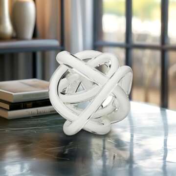 Torre & Tagus Orbit Hand Blown Glass Infinity Knot Sculpture - Unique 4.5 Inch White Decor Ball for ...