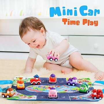 Kiddiworld Mini Car Toys for 1 Year Old Boy Gifts, 12 Sets Pull-Back Trucks with Playmat/Storage Box for Toddlers Age 1-2, Baby Toys 12-18 Months, 1st Christmas Birthday Gifts for One Year Olds