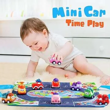 Kiddiworld Mini Car Toys for 1 Year Old Boy Gifts, 12 Sets Pull-Back Trucks with Playmat/Storage Box...