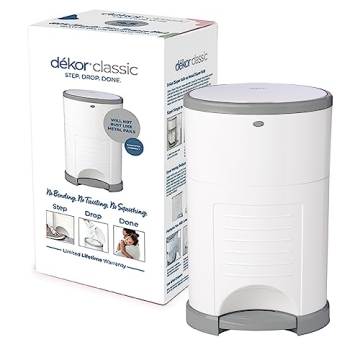 Diaper Dekor Classic Hands-Free Diaper Pail | White | Easiest to Use | Just Step – Drop – Done |...