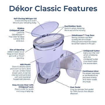 Diaper Dekor Classic Hands-Free Diaper Pail for Parents