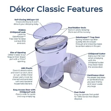 Diaper Dekor Classic Hands-Free Diaper Pail for Parents