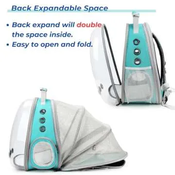 Lollimeow Cat Carrier Backpack, Bubble Expandable Backpack Carrier, Pets and Small Dogs,Airline-Approved, Designed for Travel, Hiking, Walking & Outdoor Use (Back Expandable-Green)