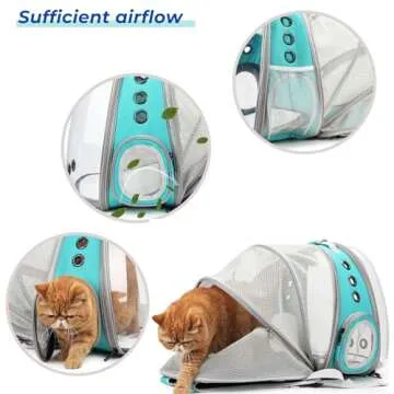Lollimeow Cat Carrier Backpack, Bubble Expandable Backpack Carrier, Pets and Small Dogs,Airline-Approved, Designed for Travel, Hiking, Walking & Outdoor Use (Back Expandable-Green)