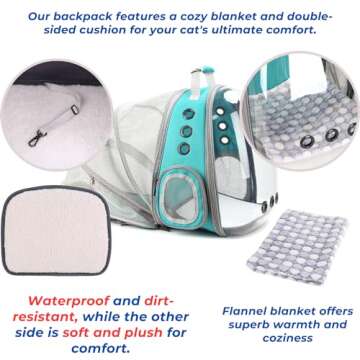 Lollimeow Cat Carrier Backpack, Bubble Expandable Backpack Carrier, Pets and Small Dogs,Airline-Approved, Designed for Travel, Hiking, Walking & Outdoor Use (Back Expandable-Green)