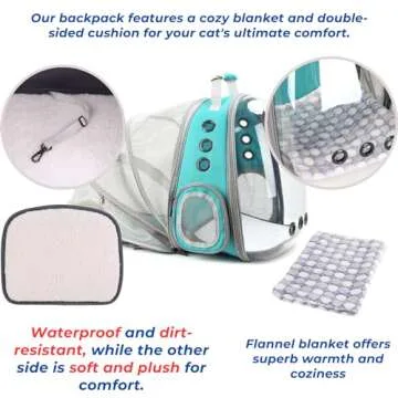 Lollimeow Cat Carrier Backpack, Bubble Expandable Backpack Carrier, Pets and Small Dogs,Airline-Approved, Designed for Travel, Hiking, Walking & Outdoor Use (Back Expandable-Green)