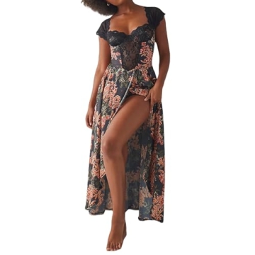 sawakaka Women Boho Cap Sleeve Maxi Dress Y2K Floral Print Backless Corset Party Dress for Beach Coc...