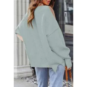 HAPCOPE Women's 2023 Fall Casual Crewneck Colorblock Oversized Pullover Sweaters Side Slit Ribbed Knit Tunic Tops Khaki S
