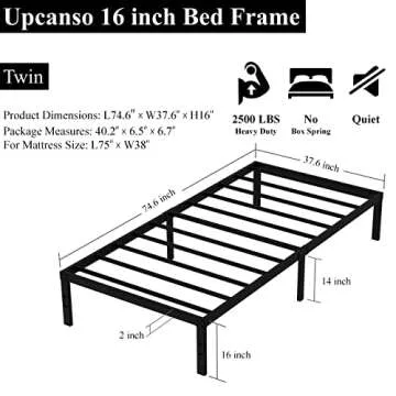 Upcanso No Box Spring Twin Bed Frame 16 Inch Heavy Duty Steel Support