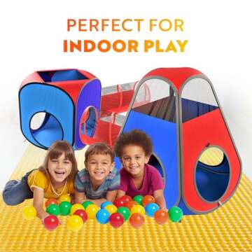 Playz 4pc Pop Up Play Tent and Tunnel Bundle for Toddlers and Kids - Indoor & Outdoor Playhouse with Storage Bag, Red & Blue