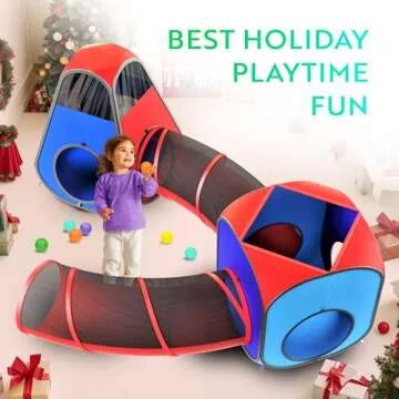 Playz 4pc Pop Up Play Tent and Tunnel Bundle for Toddlers and Kids - Indoor & Outdoor Playhouse with Storage Bag, Red & Blue