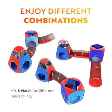 Playz 4pc Pop Up Play Tent and Tunnel Bundle for Toddlers and Kids - Indoor & Outdoor Playhouse with Storage Bag, Red & Blue