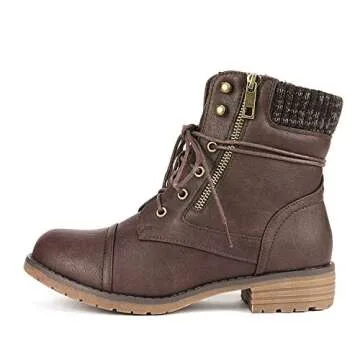 DREAM PAIRS Women's Lace Up Combat Boots Ankle Booties,Size 8.5,Brown,PEAKK