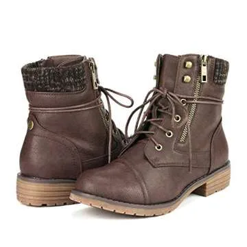 DREAM PAIRS Women's Lace Up Combat Boots Ankle Booties,Size 8.5,Brown,PEAKK