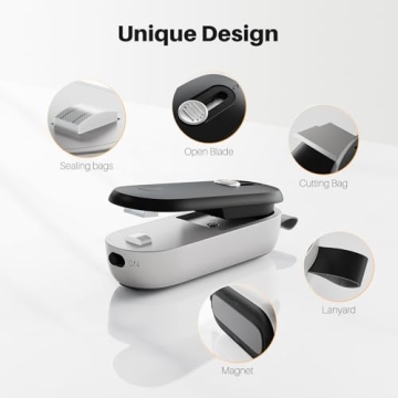 ODSD Bag Sealer, 2 in 1 Mini Bag Sealer Heat Seal and Cutter with Lanyard, Portable Handheld Chip Bag Sealer Heat Sealer for Snacks Candies Plastic Bag Food Storage (Batteries Included)