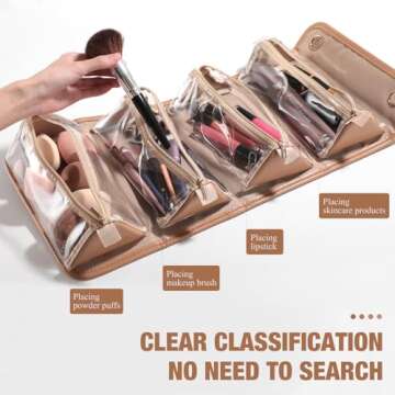 BS-MALL Travel Makeup Bag PU Leather Large Size Elegant Cosmetic Case in Premium PU Leather with 4 B...