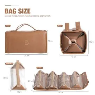 BS-MALL Travel Makeup Bag PU Leather Large Size Elegant Cosmetic Case in Premium PU Leather with 4 Bag for Easy Makeup Organization & Travel Brown